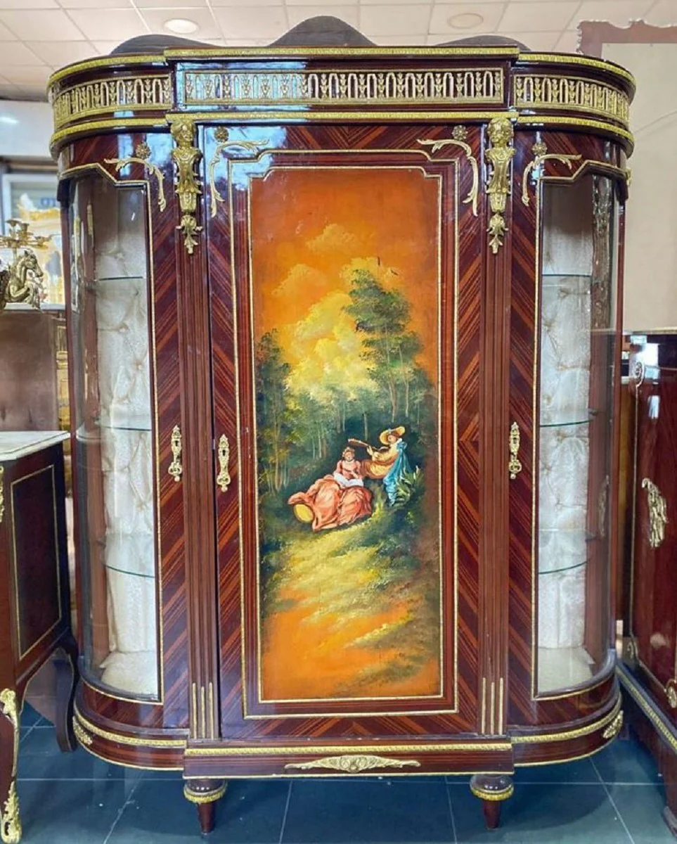 Casa Padrino vitrina barroco marr¨®n / multicolor / oro - Vitrina hecha a mano estilo antiguo de madera maciza con 3 puertas - Muebles barrocos - Muebles de sal¨®n de estilo barroco