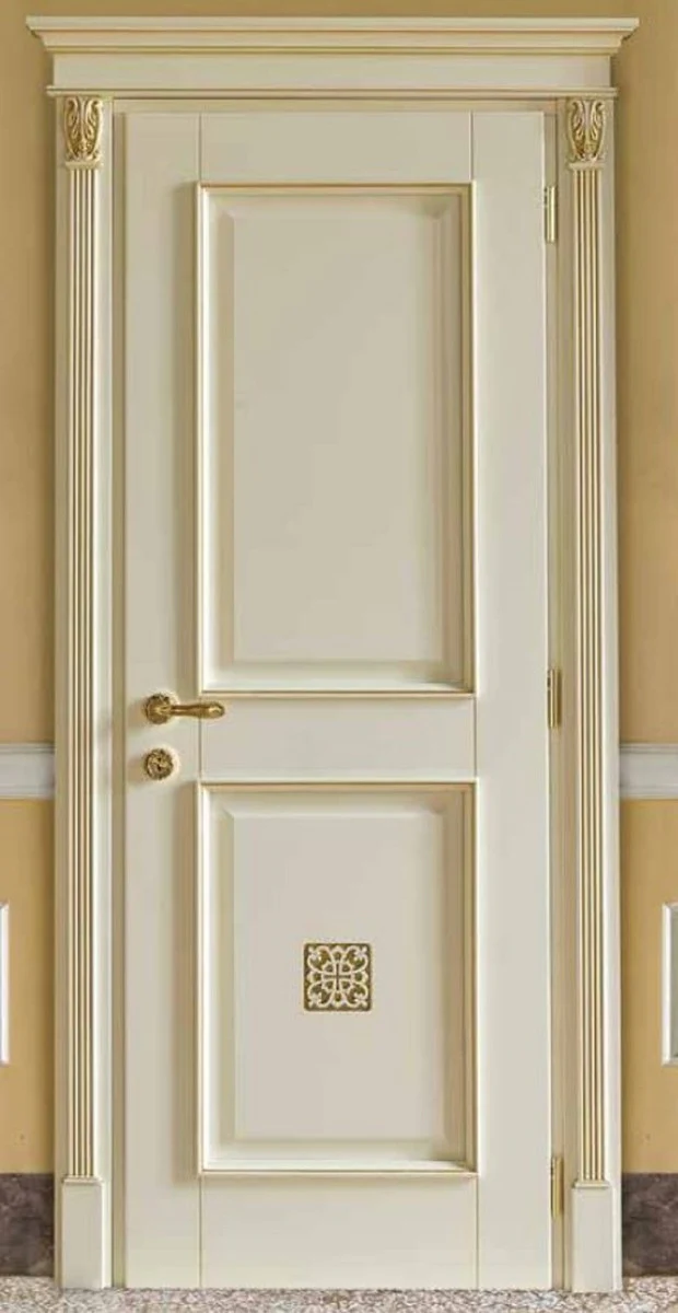 Casa Padrino puerta de apartamento barroco de lujo crema / oro - Magn¨ªfica puerta de madera maciza con marco - Muebles de lujo estilo barroco - Muebles barrocos - Hecho en Italia - Calidad de lujo