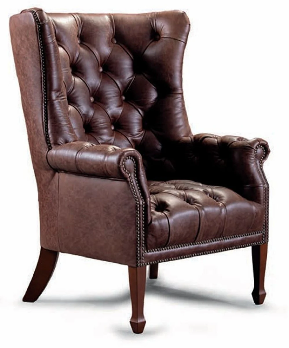 Casa Padrino sill¨®n orejero Chesterfield de lujo de cuero genuino marr¨®n - Muebles de cuero