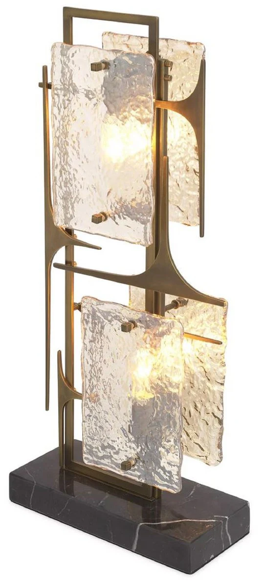 Casa Padrino lámpara de mesa de lujo latón antiguo / negro 32,5 x 15 x A. 72 cm - Elegante lámpara de escritorio con base de mármol y pantallas de vidrio - Iluminación de lujo - Muebles de lujo