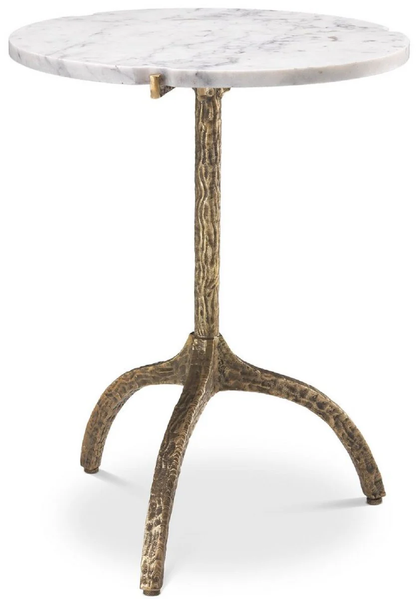 Casa Padrino mesa auxiliar de lujo lat¨®n vintage / blanco ? 45 x A. 58,5 cm - Mesa de lat¨®n con tapa de m¨¢rmol - Muebles de sal¨®n - Muebles de Lujo