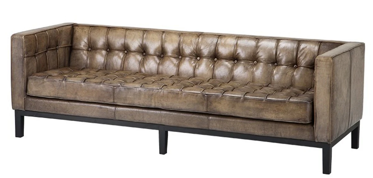 Casa Padrino luxury genuine leather sofa Glasgow Vintage Leather Olive - 3 seater - luxury hotel furniture