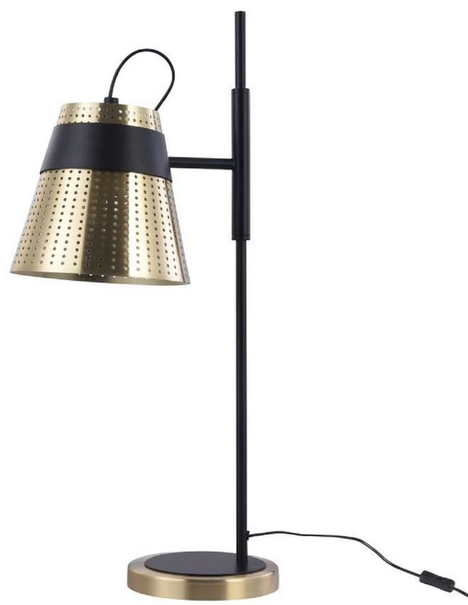 Casa Padrino lámpara de mesa oro antiguo / negro 17,5 x 26 x H. 55,5 cm - Lámpara de Mesa Moderna con Pantalla de Metal Perforada