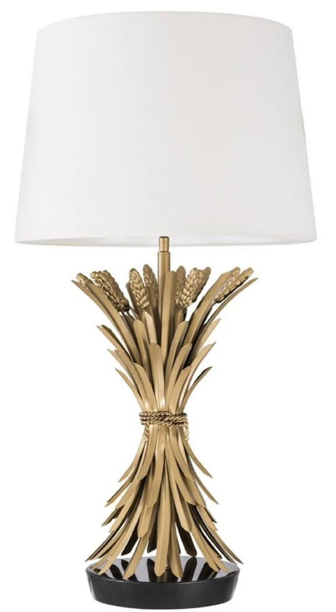 Casa Padrino lámpara de mesa de lujo oro antiguo / negro / blanco Ø 45 x H. 85 cm - Lámpara de Mesa de Diseño con Base de Granito y Pantalla