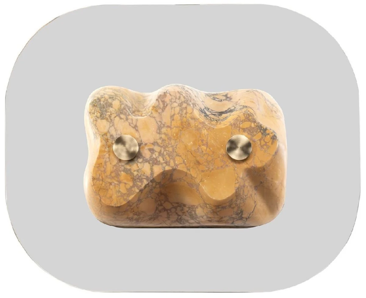 Casa Padrino Mesa de Centro de M¨¢rmol de Lujo con Tapa de Vidrio Beige-P¨²rpura 106,5 cm