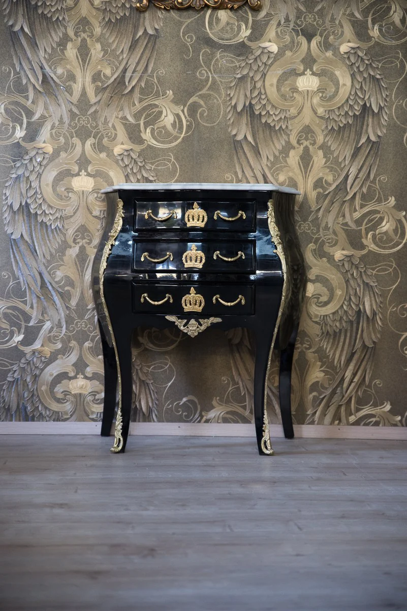 Pomp??s by Casa Padrino baroque chest with 3 drawers and marble top black / gold / white - Pomp??s baroque chest of drawers designed by Harald Gl??ckler