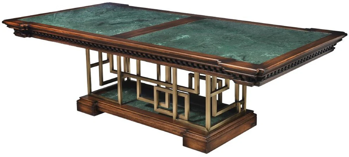 Casa Padrino Mesa de Comedor de Estilo Vintage de Lujo Marr¨®n / Verde / Lat¨®n 250 x 124 x A. 77,5 cm - Mesa de Comedor Rectangular de Madera Maciza - Muebles de Comedor de Estilo Vintage de Lujo