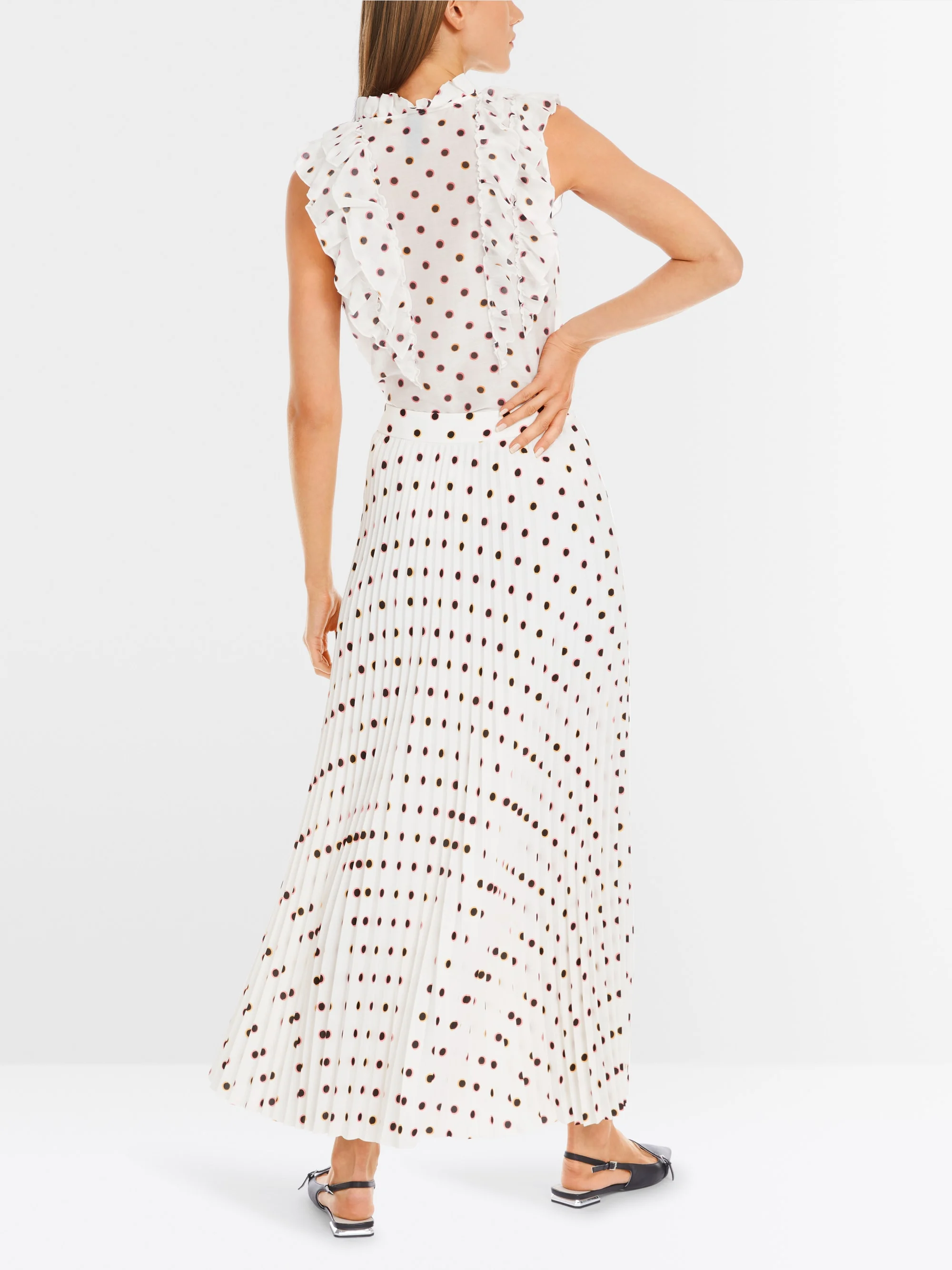 Marc-Cain Maxi Pleated Skirt with Polka Dot Print