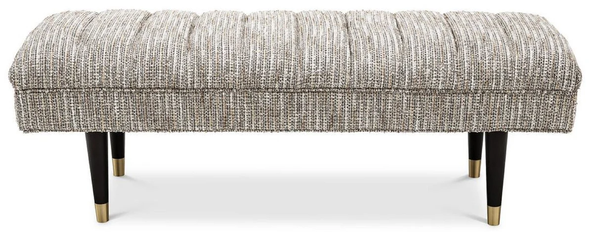 Casa Padrino banco de lujo beige / negro / lat¨®n 134 x 50 x A. 45 cm - Banco tapizado de madera maciza - Muebles de Sala de Estar - Muebles de Hotel - Colecci¨®n de Lujo