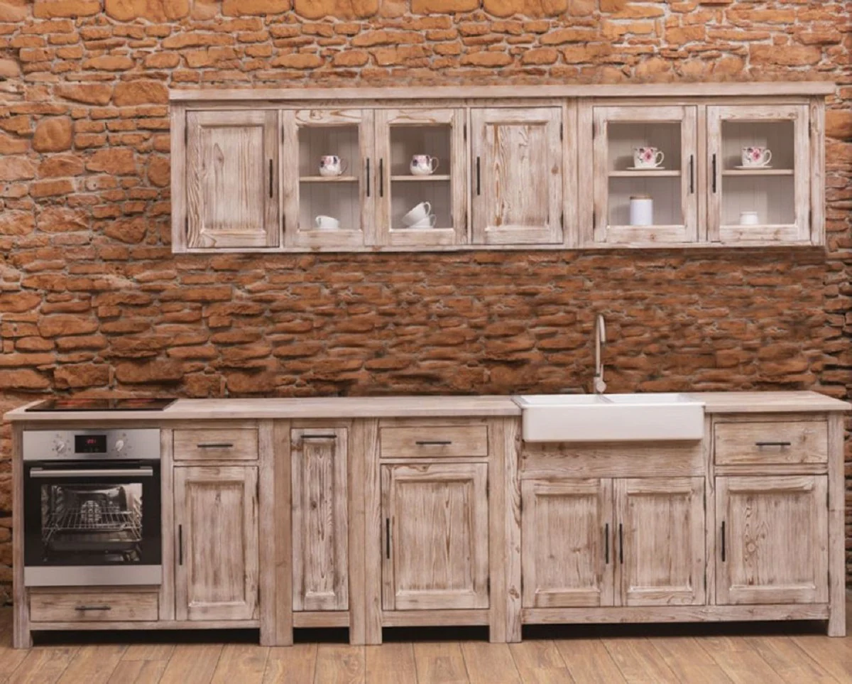 Casa Padrino cocina integral estilo campestre natural 387 x 65 x A. 90 cm - Cocina de madera maciza - Muebles de comedor estilo campestre - Cocinas integrales de estilo campestre madera maciza