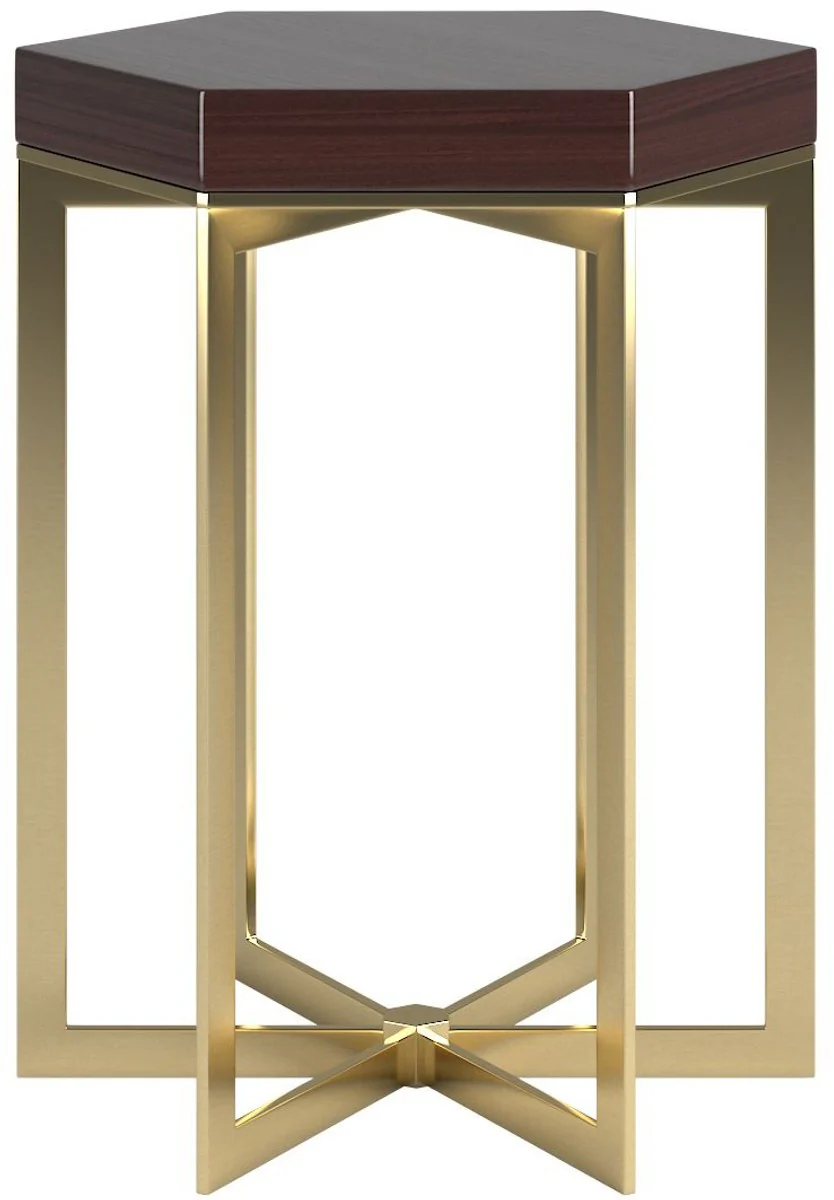 Casa Padrino conjunto de sala de estar Art Deco de lujo beige / marr¨®n oscuro alto brillo / oro - 2 Sof¨¢s y 2 Sillones y 1 Mesa de Centro y 2 Mesas Auxiliares - Muebles de sala noble - Calidad de Lujo