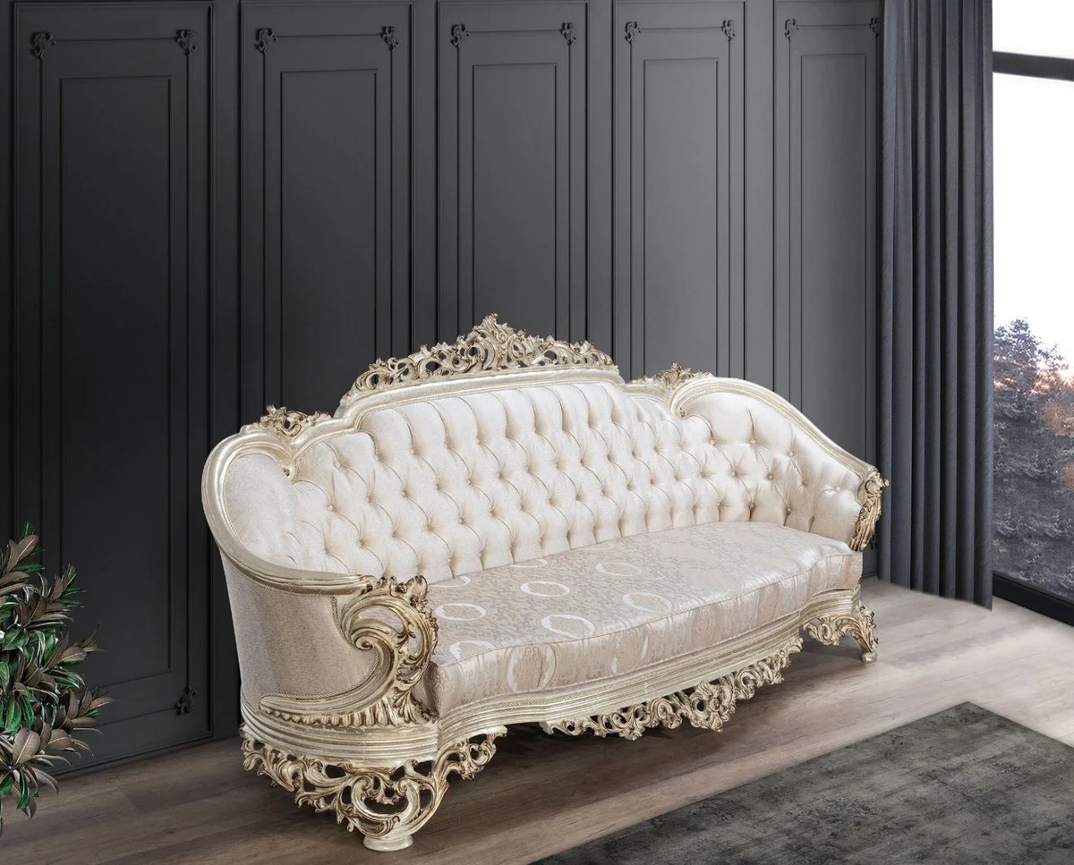 Casa Padrino conjunto de sala de estar barroco de lujo crema / beige / oro antiguo - 2 Sof¨¢s y 2 Sillones y 1 Mesa de Centro - Muebles de sal¨®n hechos a mano en estilo barroco - Noble y Magn¨ªfico