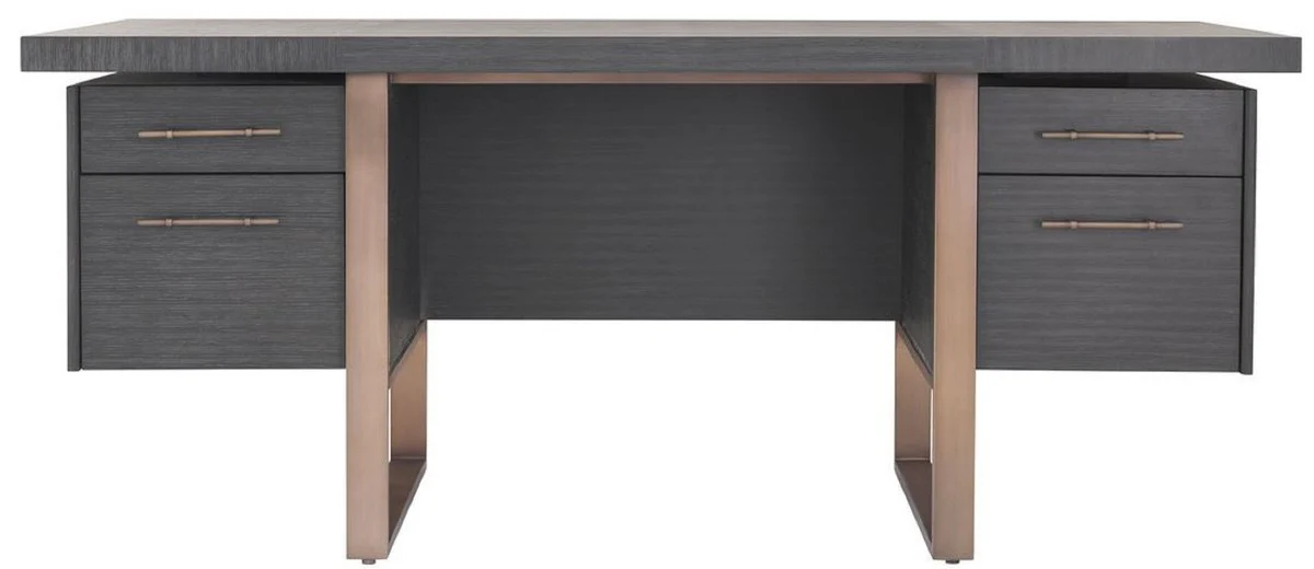Casa Padrino escritorio de lujo gris antracita / bronce 180 x 80 x A. 76 cm - Elegante escritorio de madera maciza con 4 cajones - Muebles de Oficina de Lujo