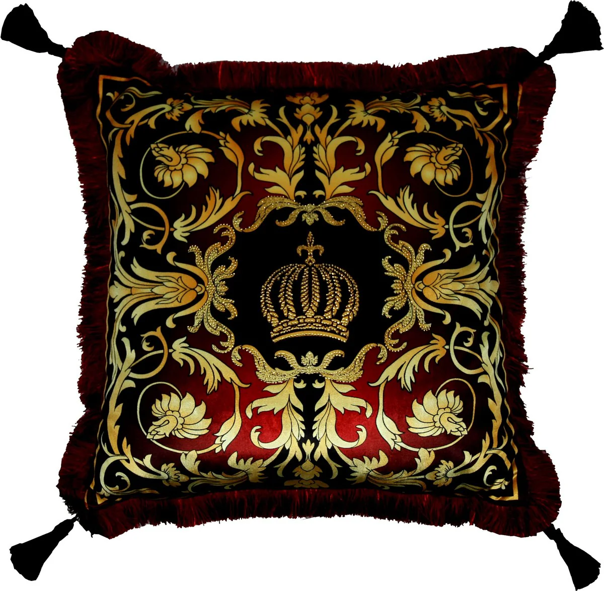 Harald Gl??ckler Luxury Deco Baroque Pillow Pomp??s by Casa Padrino Bordeaux / Gold Crown Deluxe with rhinestones and tassels