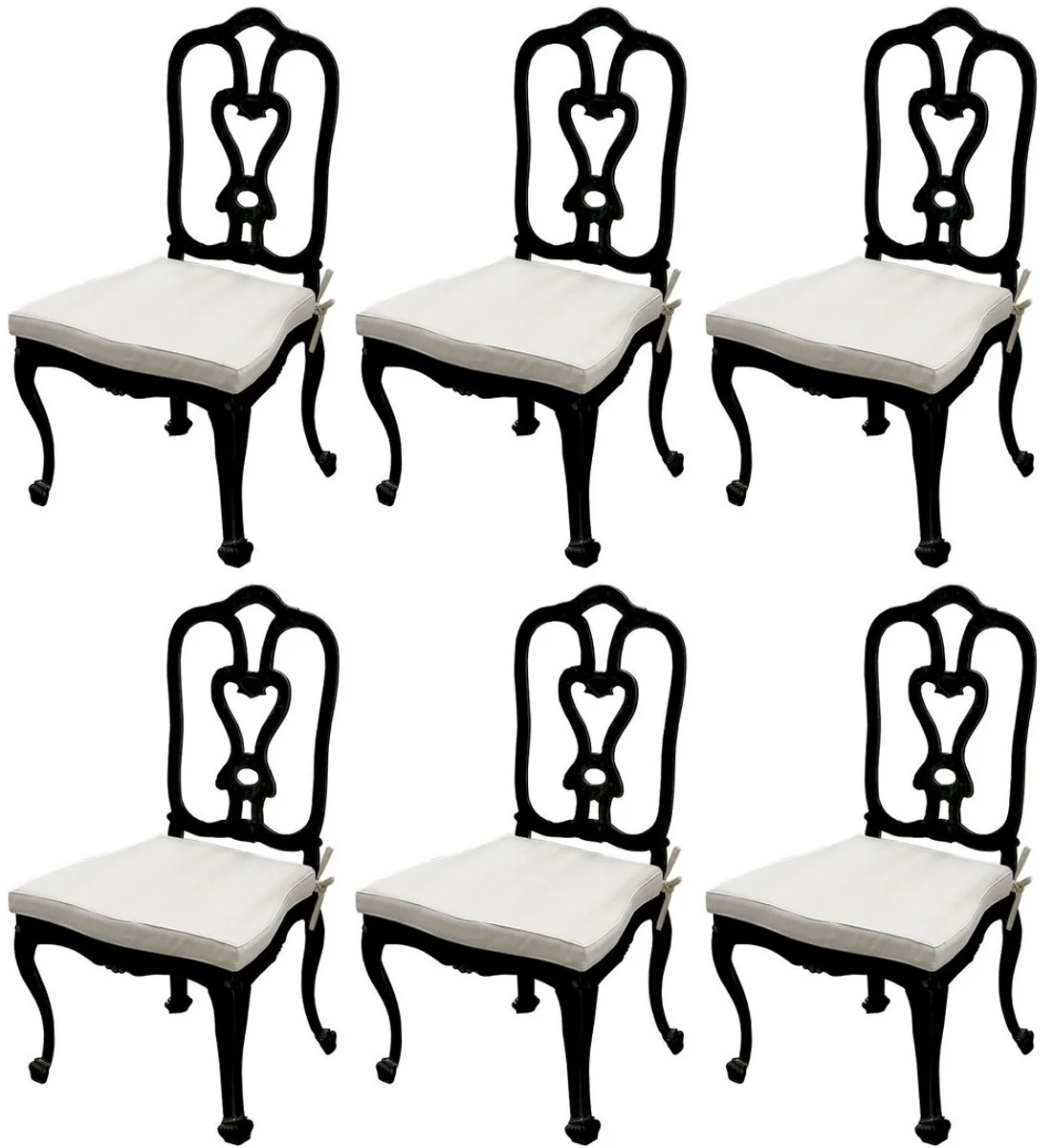 Casa Padrino conjunto de silla de jard¨ªn con cojines de asiento negro / gris claro 56 x 59 x A. 100 cm - Sillas de comedor forjadas a mano - Muebles de Comedor de Jard¨ªn de Patio