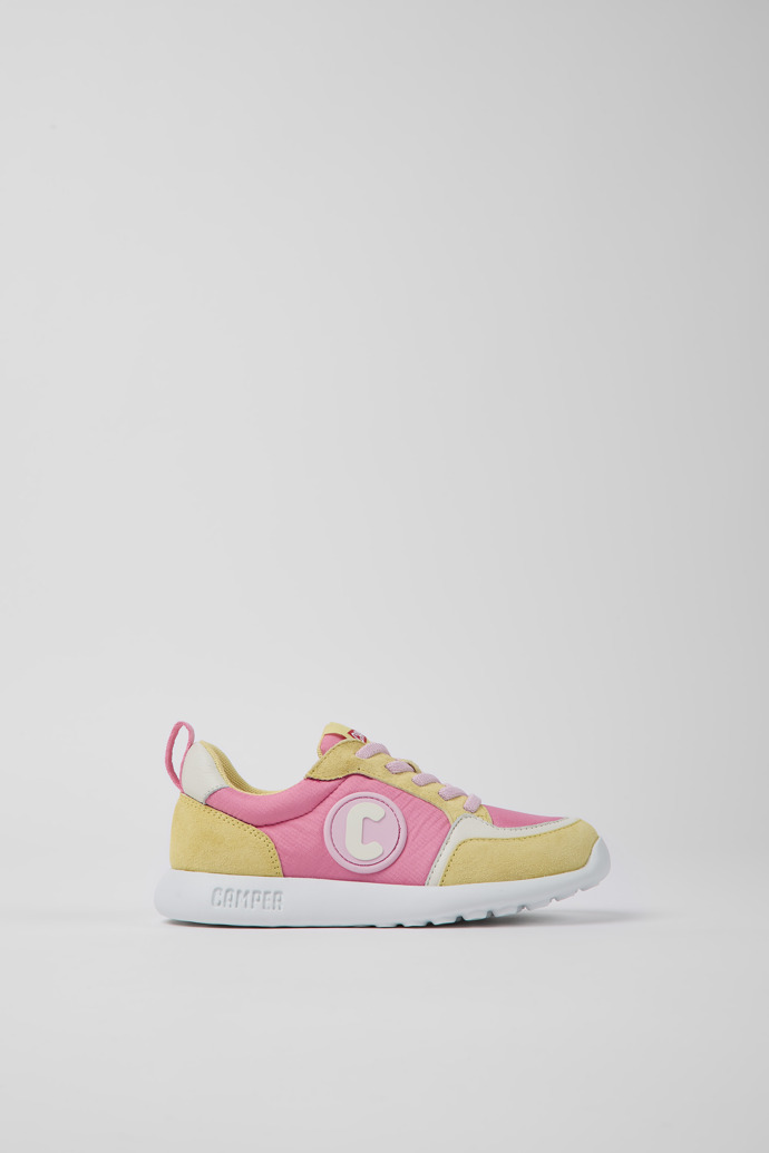 Driftie pink and yellow fabric and nubuck sneaker for kids