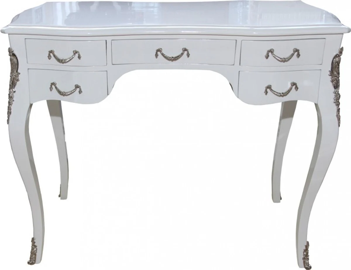 Casa Padrino luxury Baroque Desk High Gloss White / Silver 100 x 80 x 58 cm secretary luxury furniture