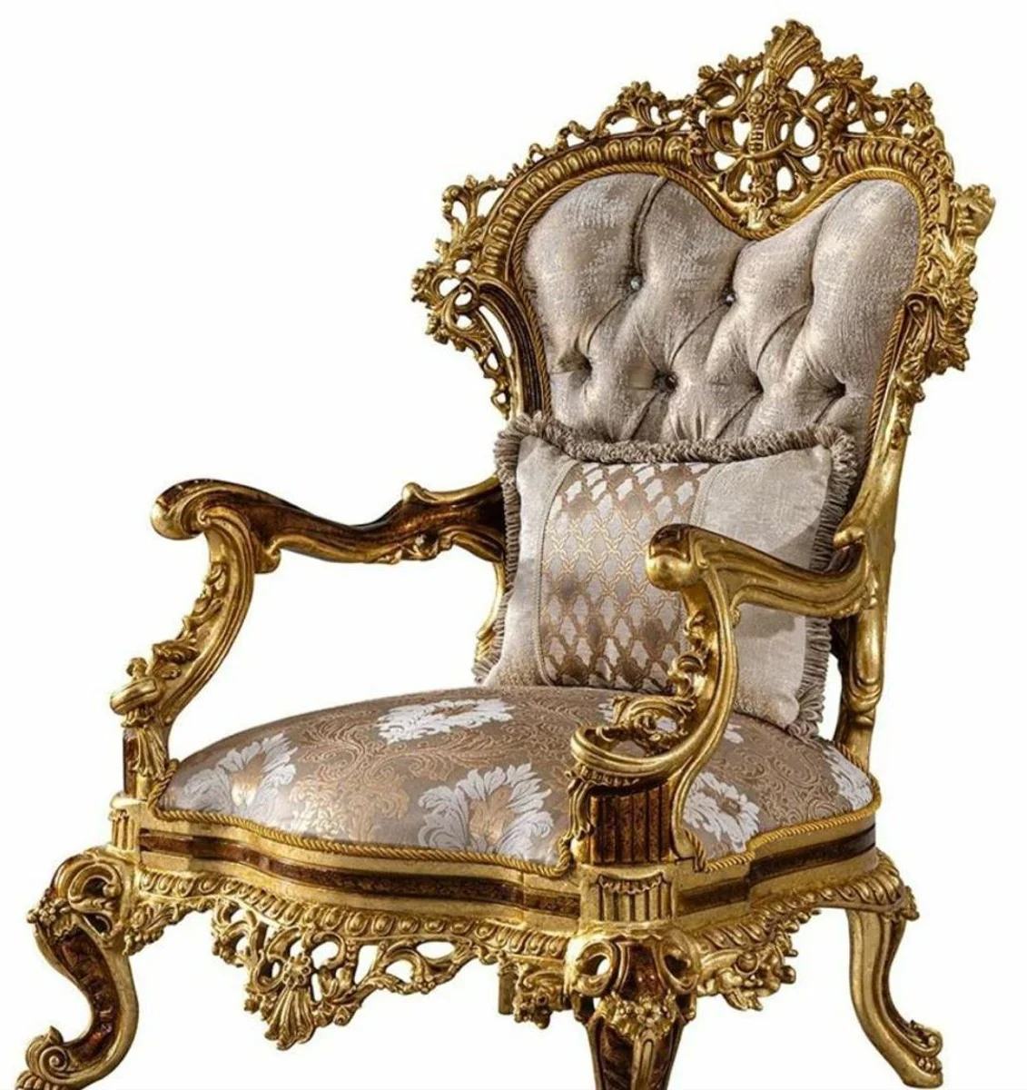 Casa Padrino sill¨®n barroco de lujo gris patr¨®n / marr¨®n / oro - Magn¨ªfico sill¨®n de sal¨®n con pedrer¨ªa - Muebles de sal¨®n de lujo en estilo barroco - Muebles barrocos - Noble y Magn¨ªfico