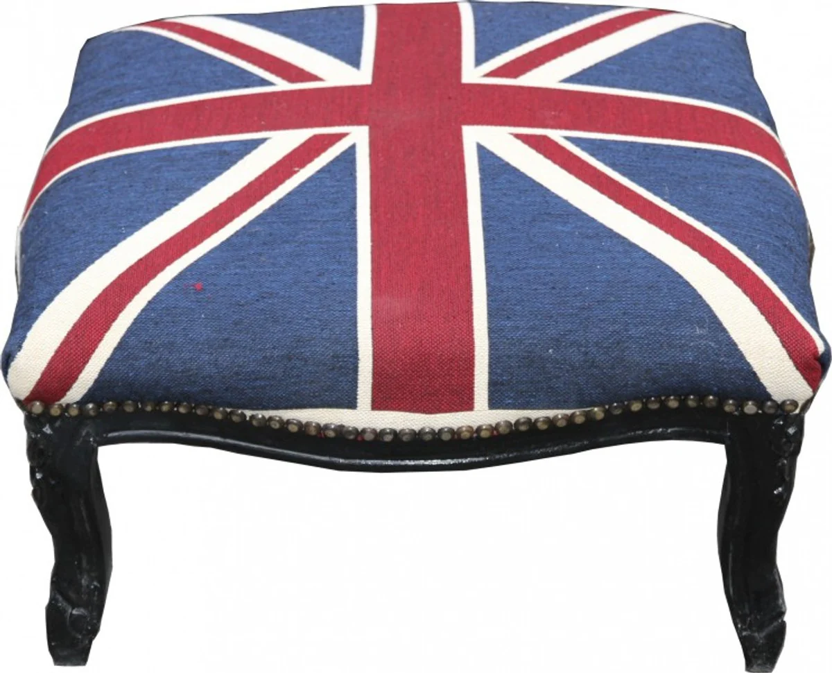 Casa Padrino barroco XXL otomana Uni¨®n Jack / negro - heces Ingl¨¦s bandera - estilo antiguo Inglaterra