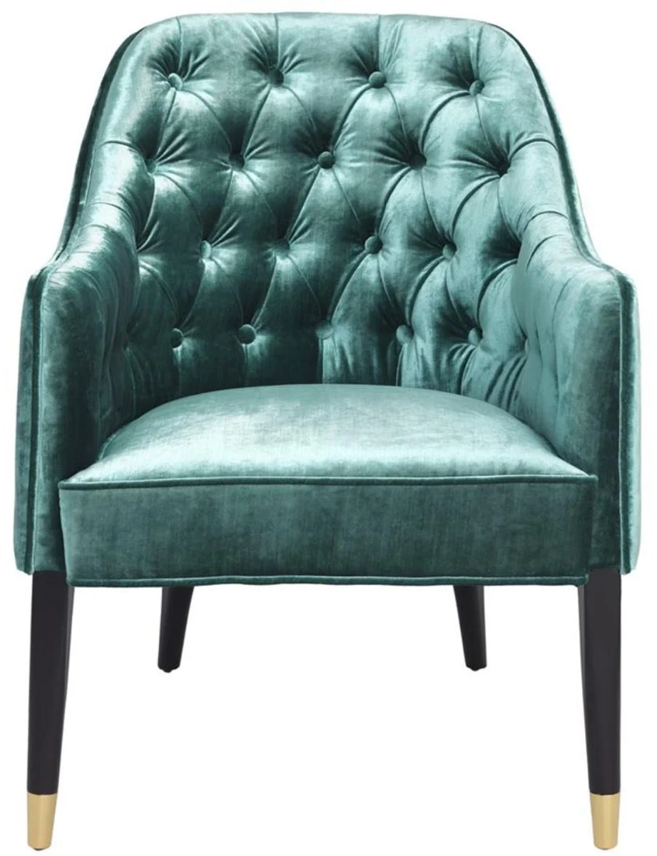 Casa Padrino Sillón de Lujo Verde Egeo / Negro / Oro 65 x 80 x H. 88 cm - Muebles Chesterfield