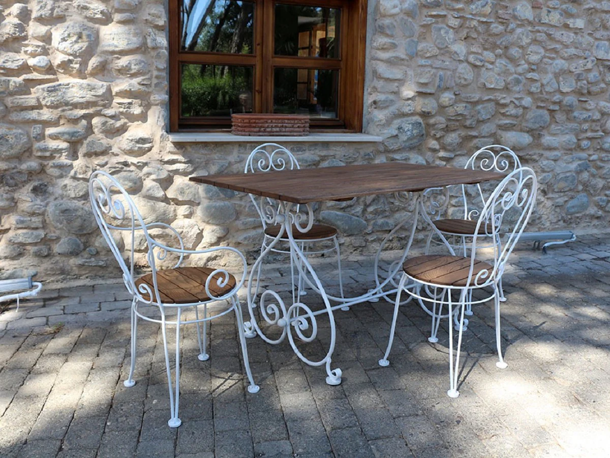 Casa Padrino silla de jard¨ªn Art Nouveau blanco / marr¨®n oscuro 40 x 40 x A. 92 cm - Silla de jard¨ªn nost¨¢lgica - Muebles de jard¨ªn y de patio nost¨¢lgicos de hierro forjado Art Nouveau