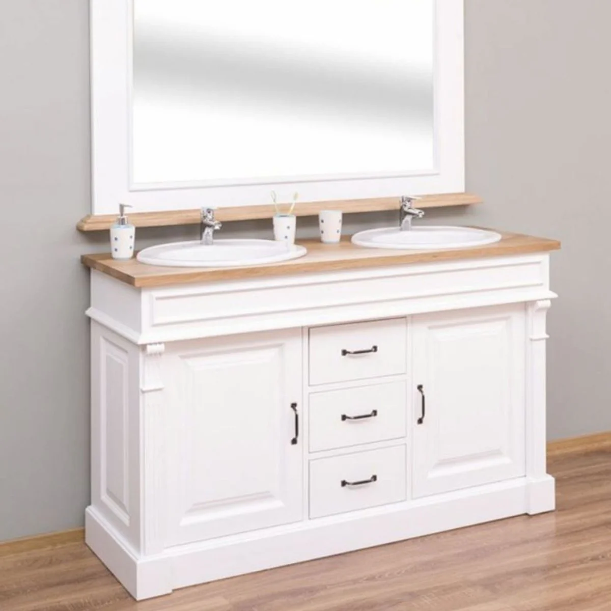 Casa Padrino mesa de lavabo doble estilo campestre blanco / natural 150 cm