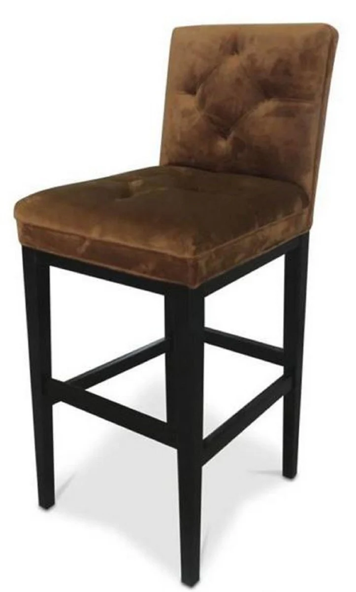 Casa Padrino silla de bar de lujo marr¨®n oscuro / negro 47 x 58 x H. 108 cm - Taburete de Bar Chesterfield Hecho a Mano