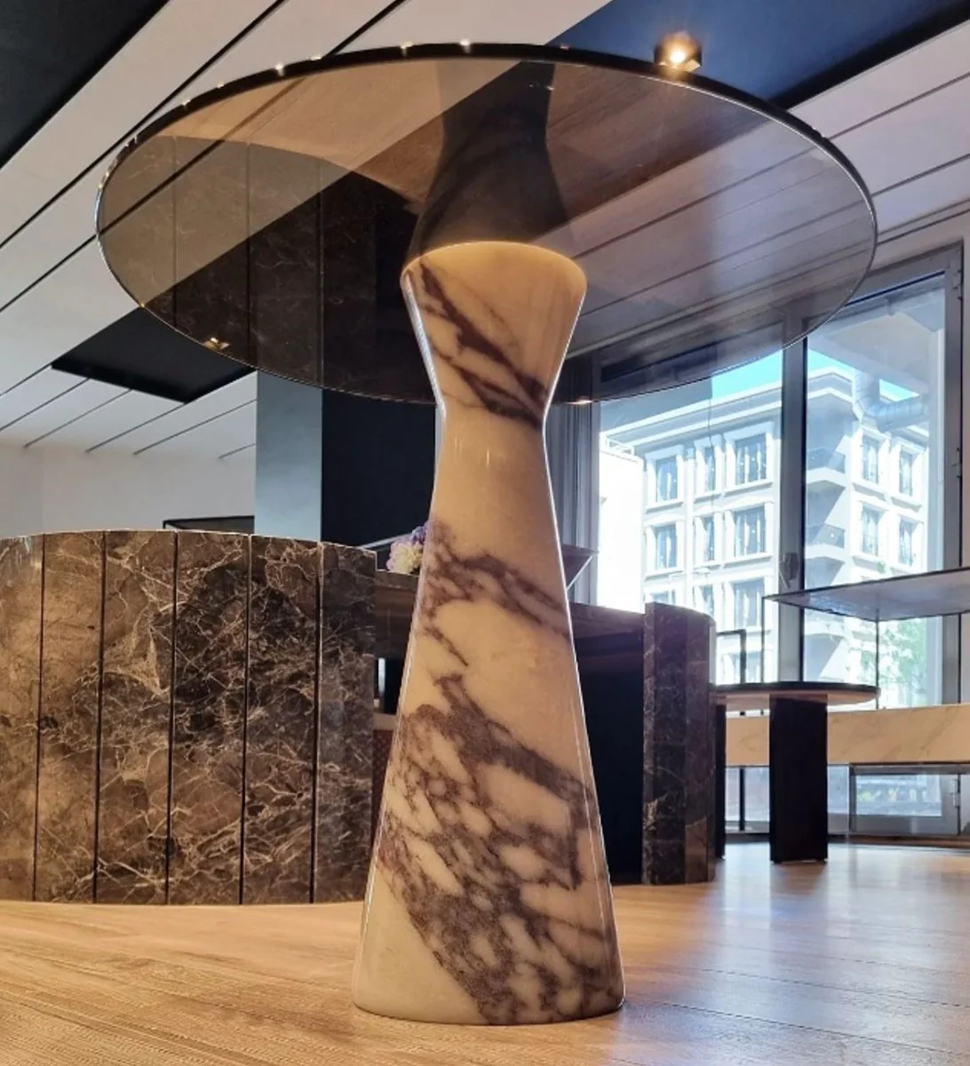 Casa Padrino mesa auxiliar de m¨¢rmol de lujo con tapa de vidrio blanco / negro ? 48 cm