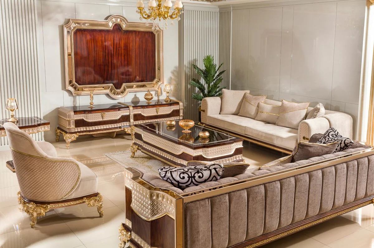 Casa Padrino mesa de centro barroco de lujo marr¨®n oscuro / gris / oro 156 cm - Muebles barrocos