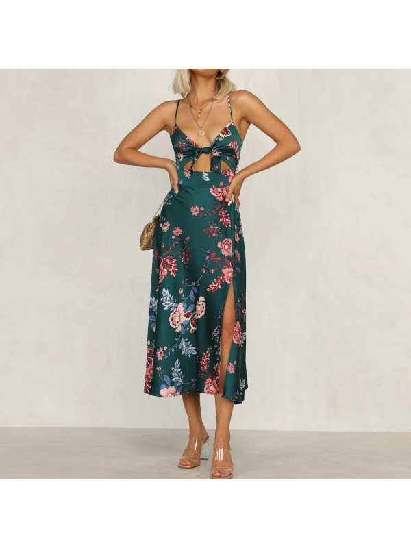 Satin Print Split Dress