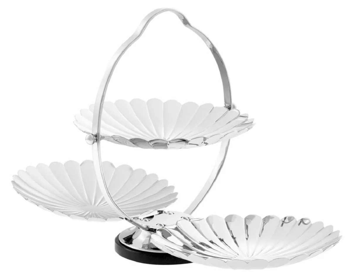 Casa Padrino dise?ador etagere con asa plata / negro 42 x 22,5 x H. 26,5 cm - Bandeja de Servir de Lat¨®n de Lujo Plegable con Base de Granito