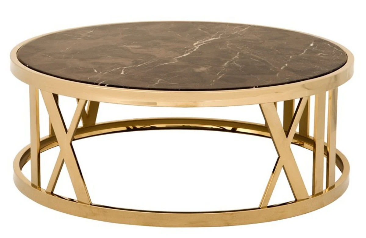 Casa Padrino luxury Art Deco coffee table round gold with marble top - Luxury Collection