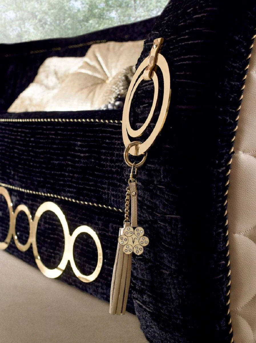 Casa Padrino Sof¨¢ de Lujo con Adornos de Metal Negro / Beige / Oro 192 x 103 x A. 80 cm - Muebles de Sal¨®n y Hotel de Lujo - Calidad Primera - Hecho en Italia