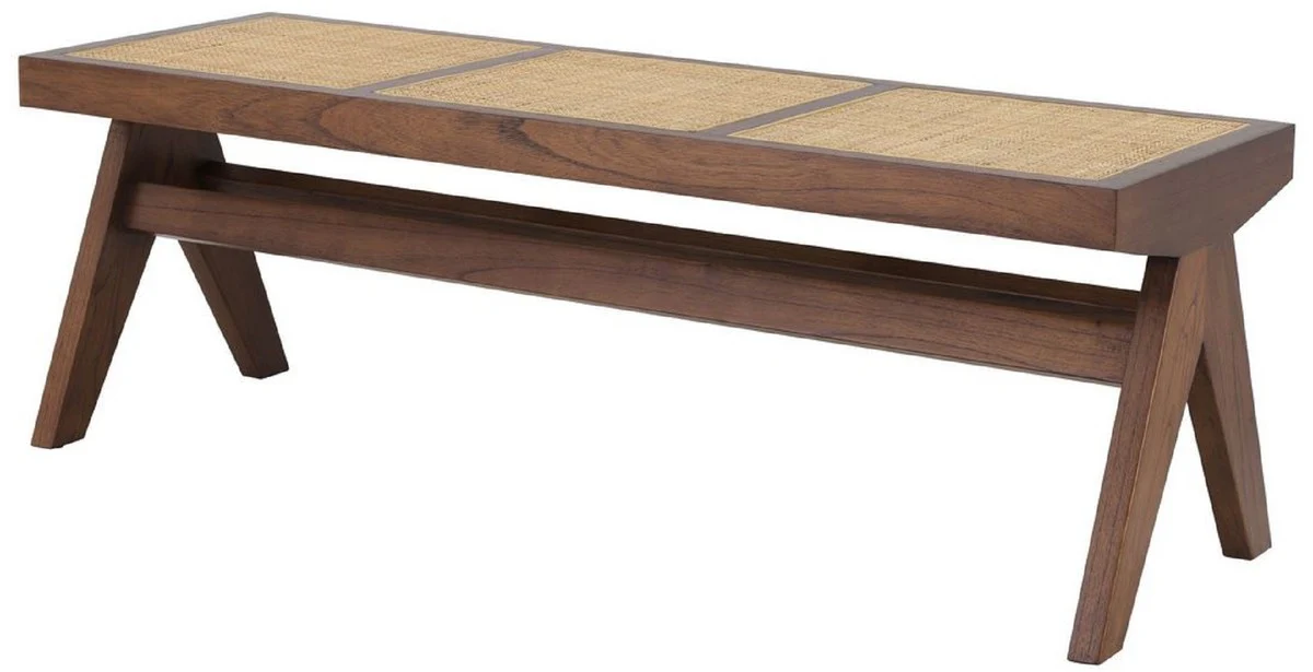 Casa Padrino banco de lujo marr¨®n / natural 136 x 46 x A. 47 cm - Banco de madera maciza con tejido de rat¨¢n tejido a mano - Muebles de Lujo