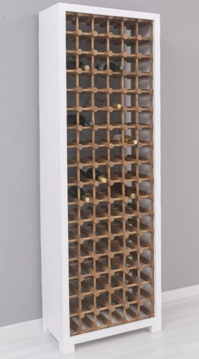 Casa Padrino armario de vino de madera maciza de estilo campestre blanco / natural 68 x 35 x A. 200 cm - Estante de vino de madera maciza en estilo campestre - Mueble bar de estilo campestre