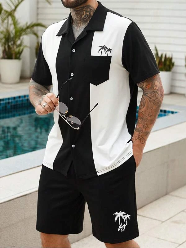 Suitmens Men's Hawaiian Print Short Sleeve Shirt Set 008