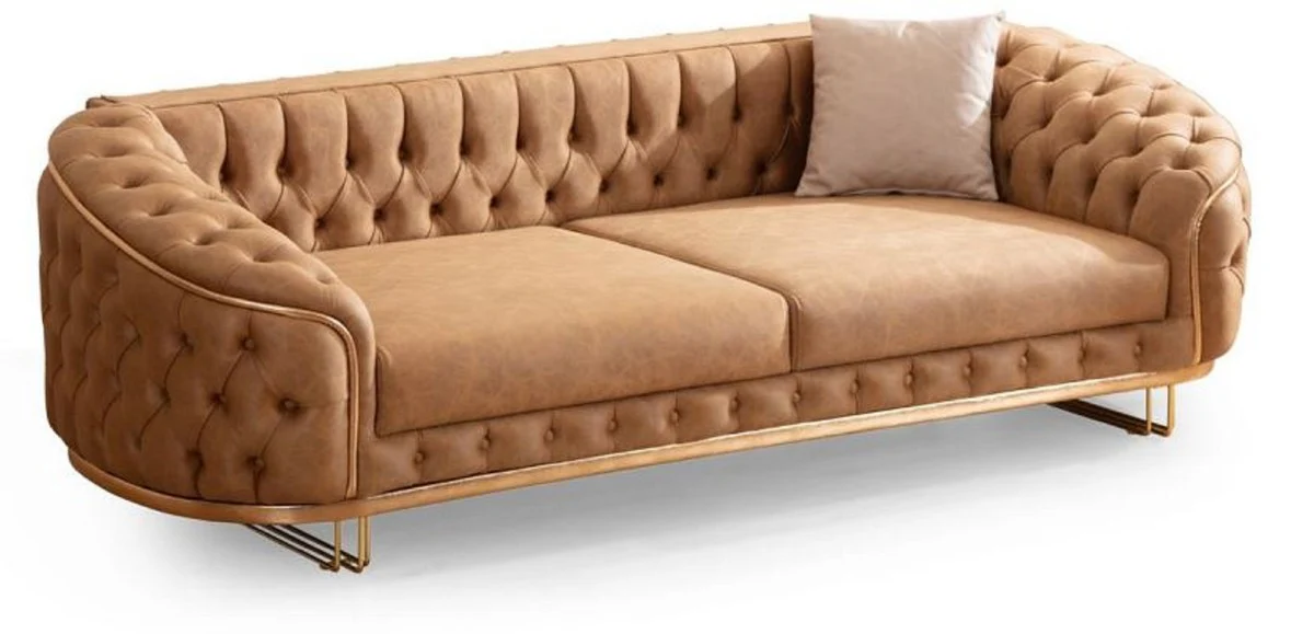 Casa Padrino Conjunto de Sal¨®n Chesterfield de Lujo Marr¨®n Vintage / Lat¨®n - 2 Sof¨¢s Chesterfield de Lujo y 2 Sillones Chesterfield de Lujo - Muebles de Sal¨®n - Muebles Chesterfield de Lujo