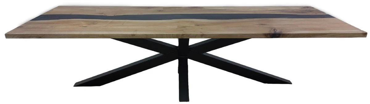 Casa Padrino mesa de comedor de madera maciza de lujo natural / negro 240 x 100 x A. 78 cm - Mesa de cocina rectangular - Muebles de comedor - Muebles de madera maciza - Muebles de lujo