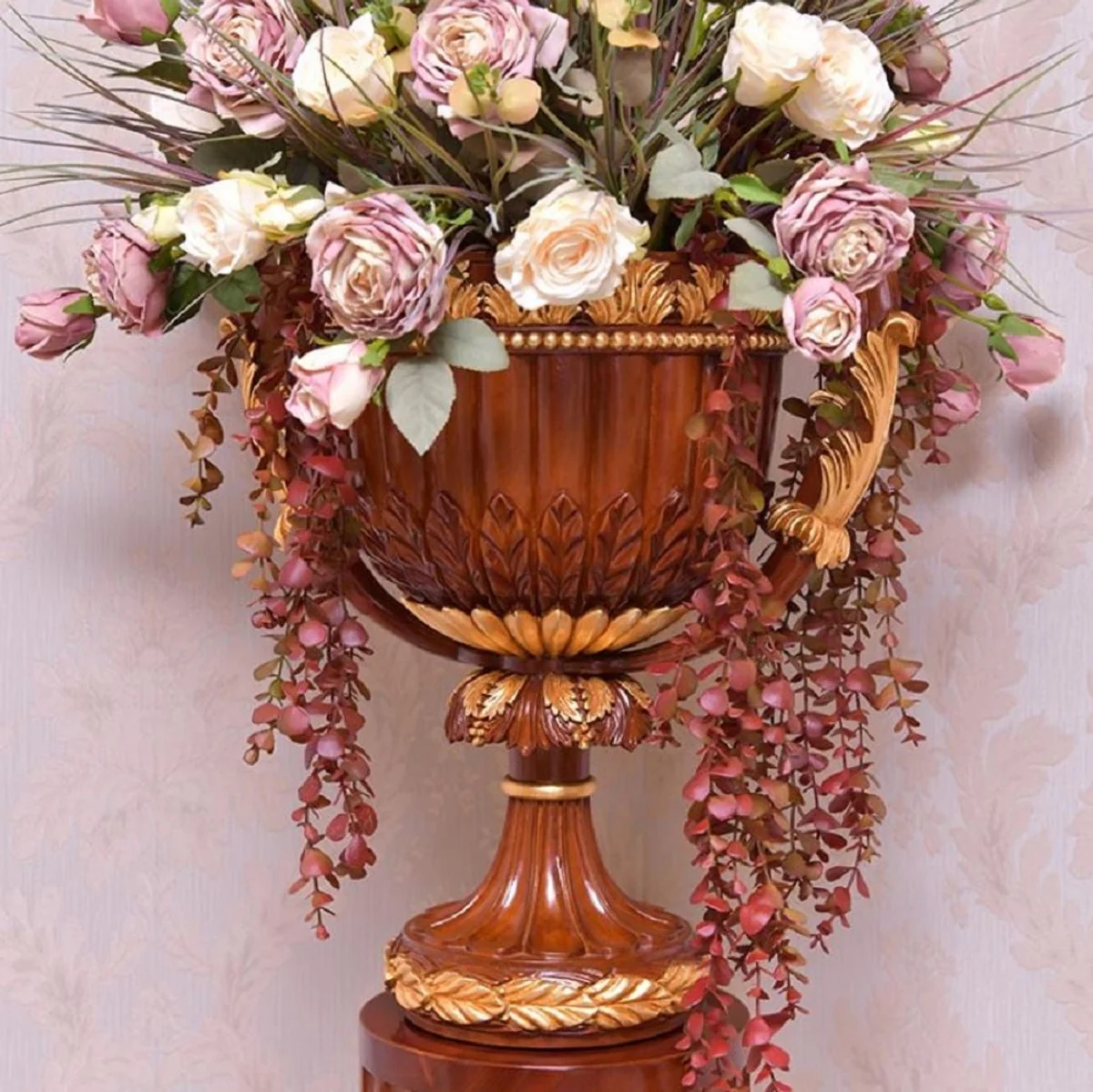 Casa Padrino jarr¨®n decorativo barroco de lujo marr¨®n / oro A. 55 cm - Florero de madera maciza de estilo barroco - Hecho en Italia