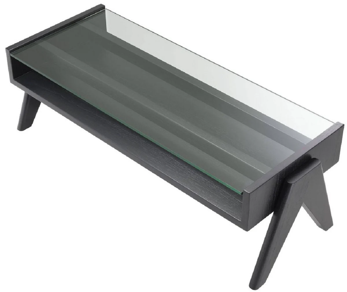 Casa Padrino mesa de centro de lujo negro 120 x 46 x A. 39,5 cm - Mesa de sal¨®n rectangular de madera maciza con tapa de vidrio - Muebles de sal¨®n de lujo