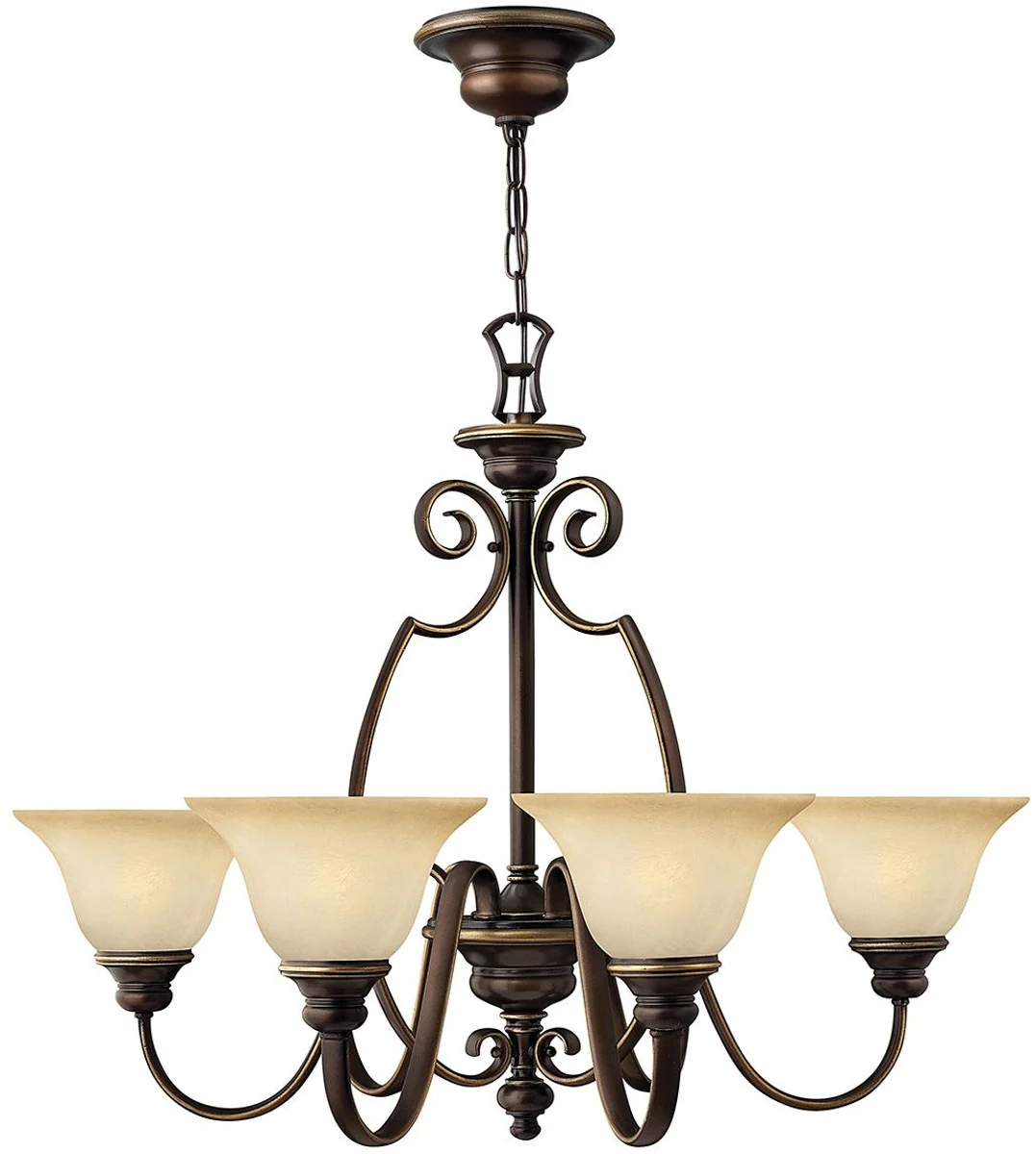 Casa Padrino araña de luces barroco bronce antiguo / alabastro vintage Ø 80,6 x A. 62,9 cm - Magnífica araña de luces con elegantes pantallas de vidrio artificial - Muebles Barrocos