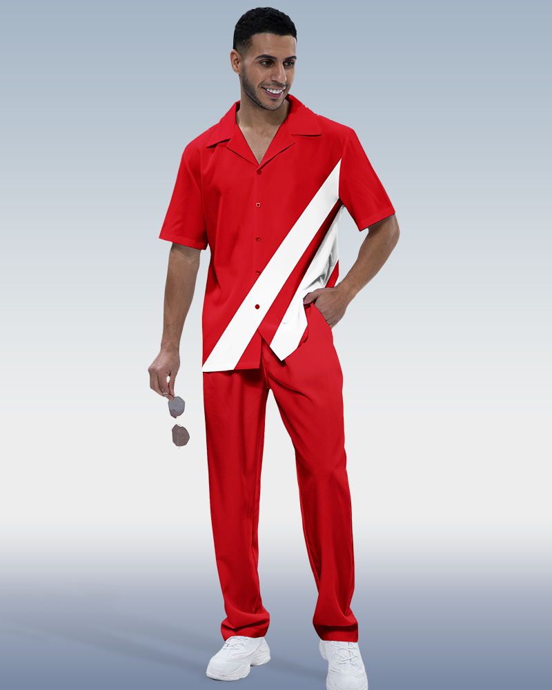 Suitmens Men's Red Walking Suit 2 Piece Short Sleeve Set
