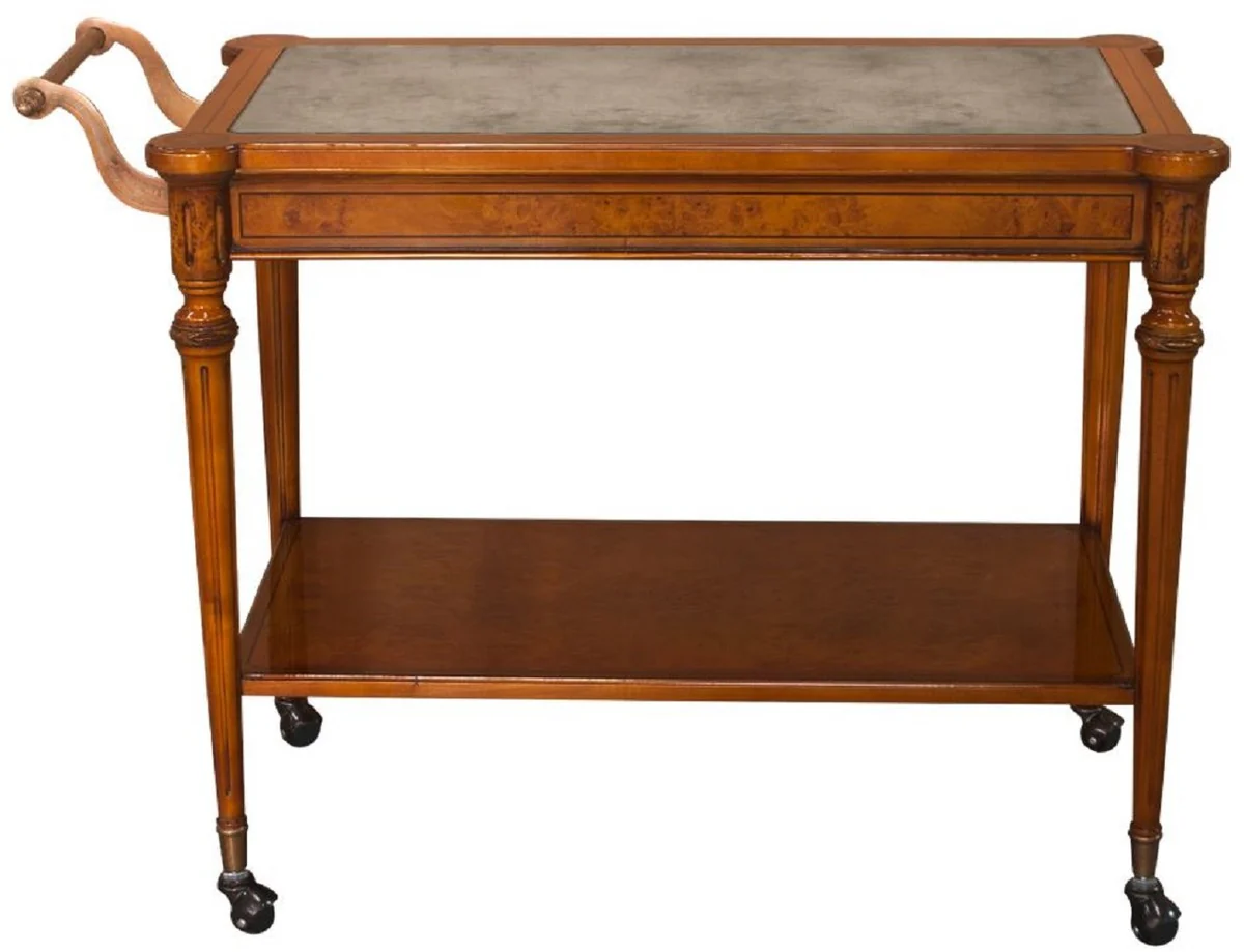 Casa Padrino carrito de servicio barroco de lujo marr¨®n claro 102 x 52 x A. 77 cm - Carrito de madera maciza con placa de vidrio eglomizado - Accesorios de gastronom¨ªa barroco