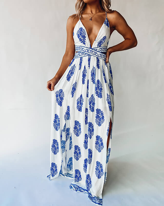 Women's V-neck Bohemian Halter Holiday Dress