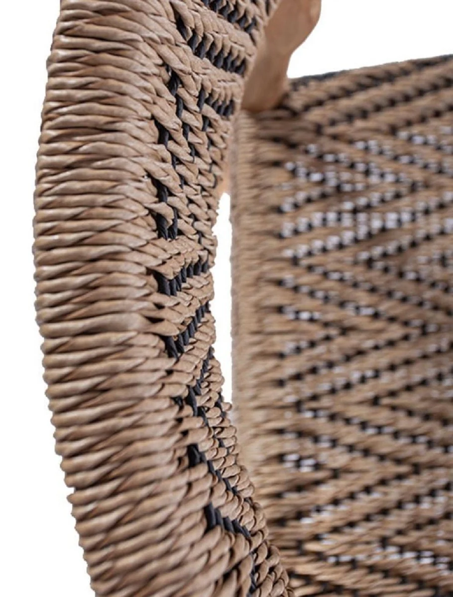 Casa Padrino silla de comedor de lujo con reposabrazos natural / negro 58 x 55 x A. 80 cm - Silla de jard¨ªn de lujo de madera maciza con tejido de rat¨¢n - Muebles de comedor de lujo