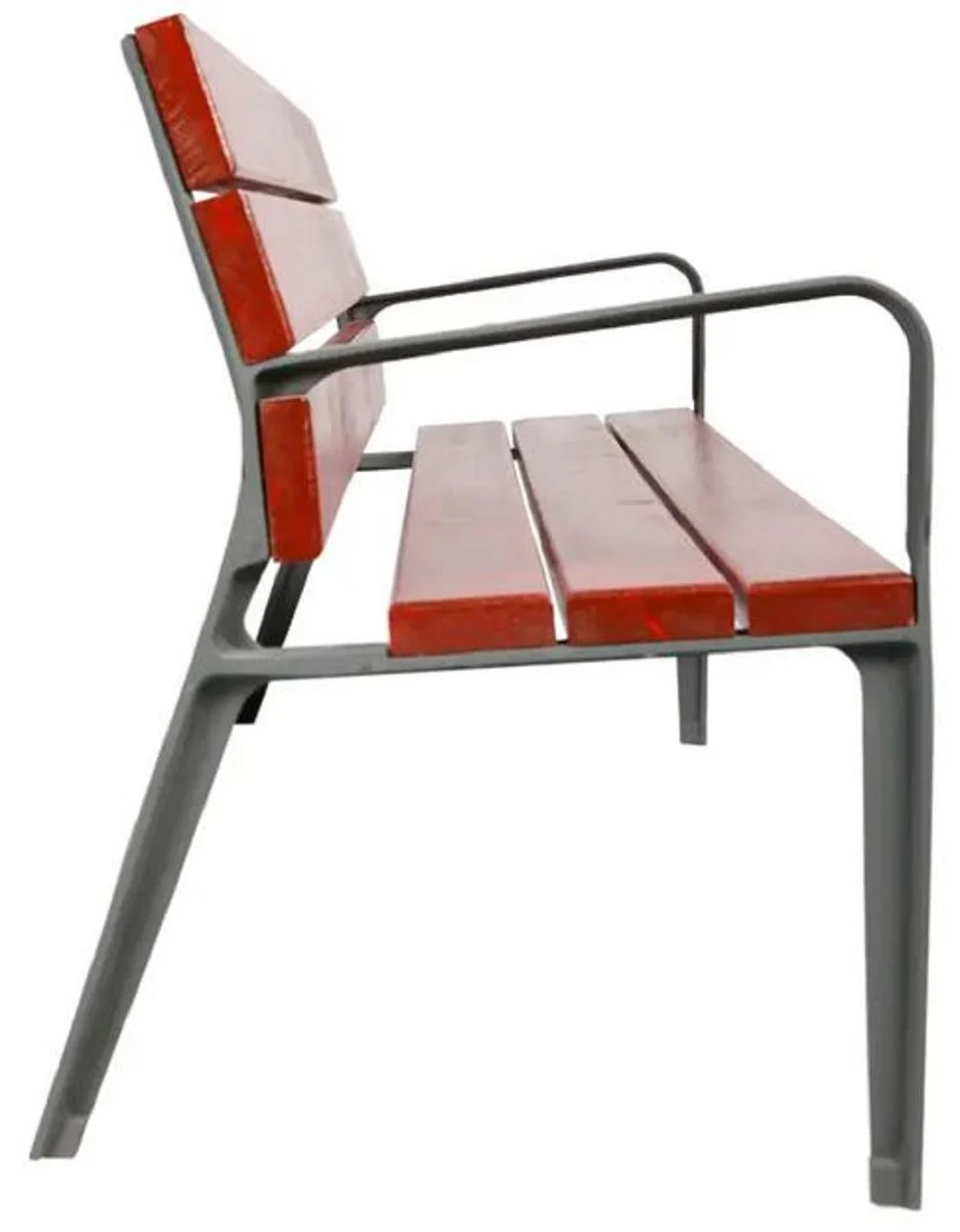 Casa Padrino banco de parque - Banco urbano con respaldo y reposabrazos rojo / gris 180 cm