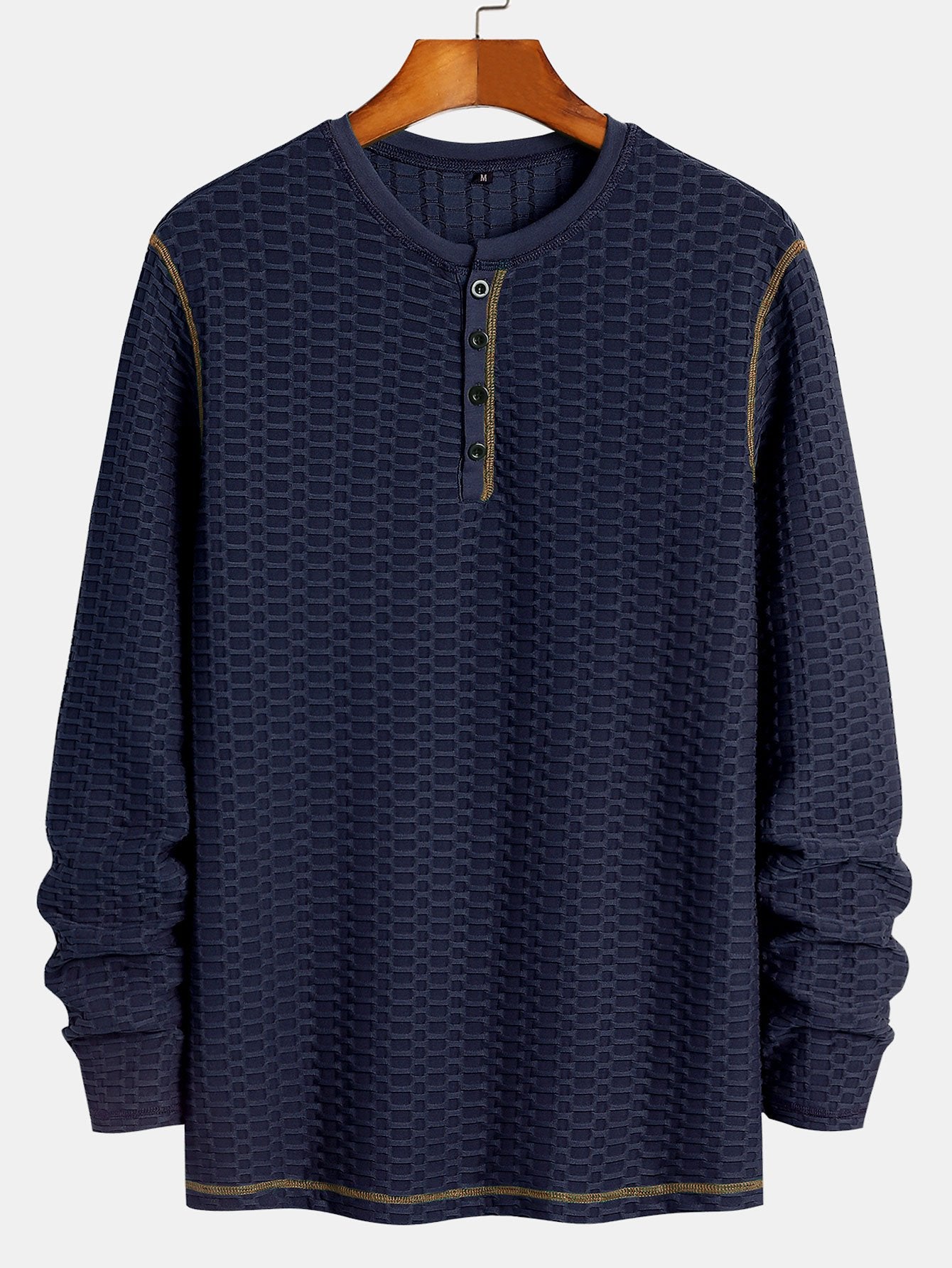 Long Sleeve Muscle Fit Knitted Textured Henley Shirt