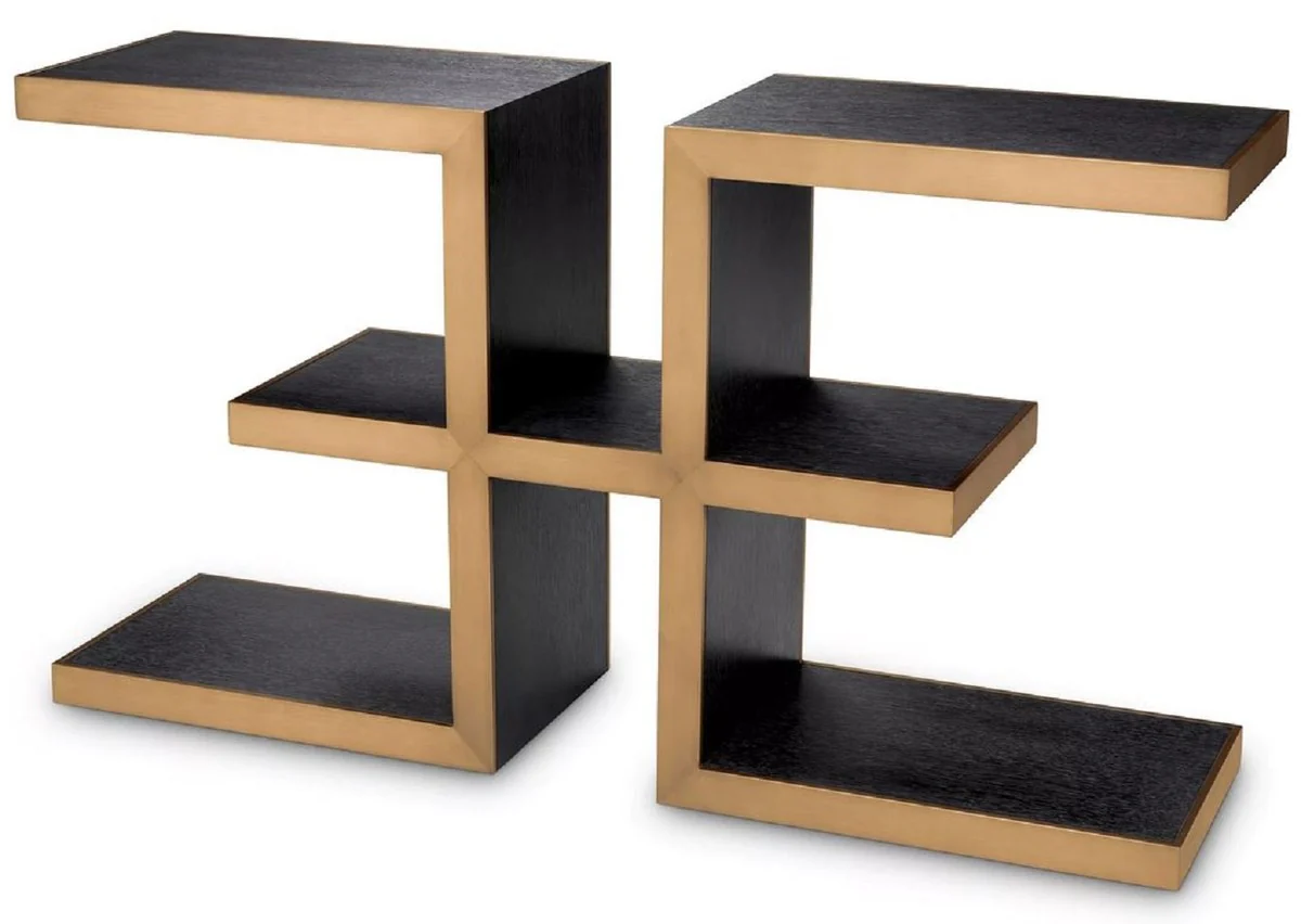 Casa Padrino consola de dise?o de lujo negro gris / lat¨®n 135 x 35 x A. 75 cm - Mesa consola rectangular - Muebles de sal¨®n - Muebles de lujo - Interiores de lujo