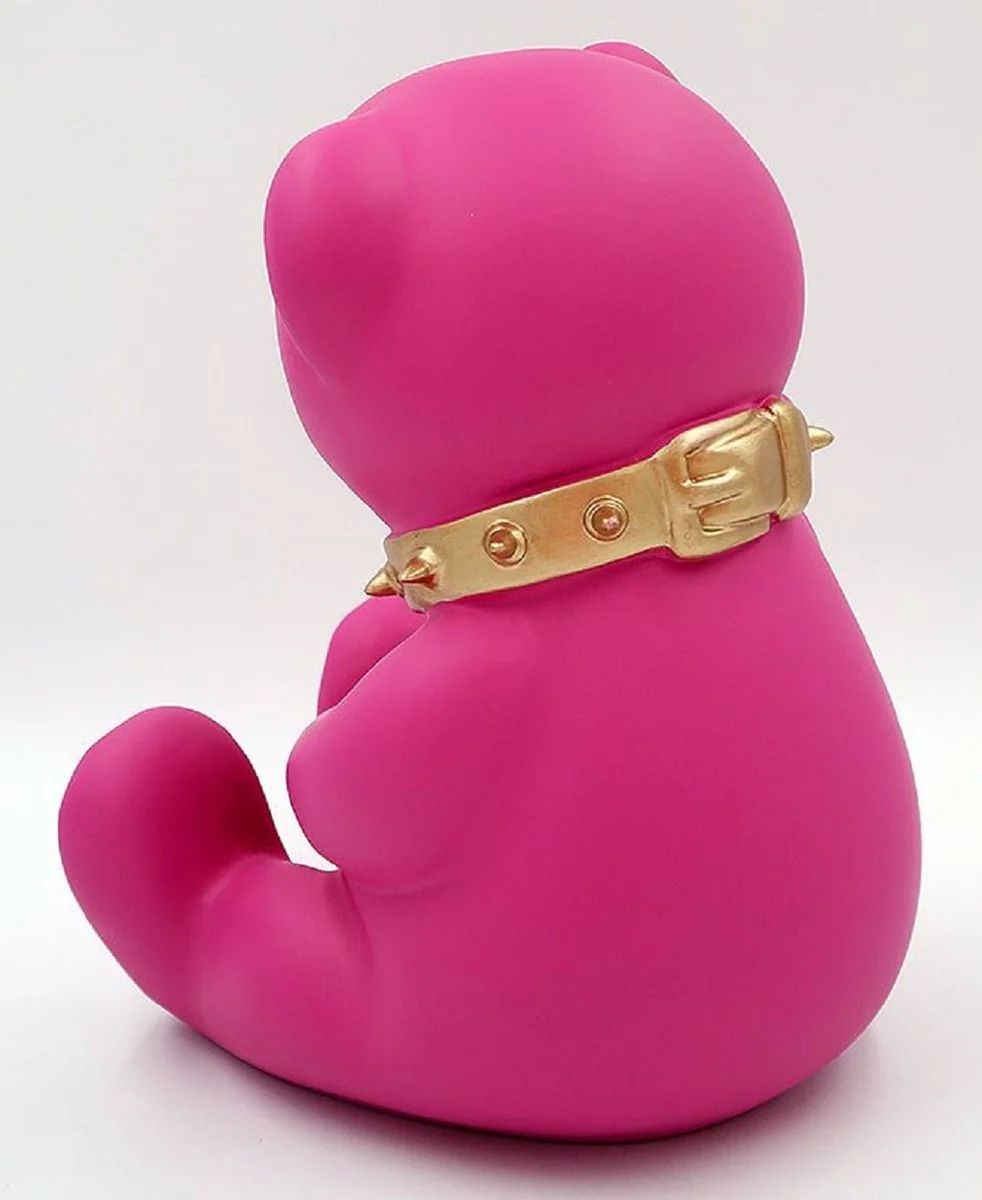Casa Padrino figura decorativa de diseño de lujo oso de peluche con collar rosa / oro A. 31 cm - Escultura decorativa de resina - Figura decorativa de lujo - Figura decorativa de diseño