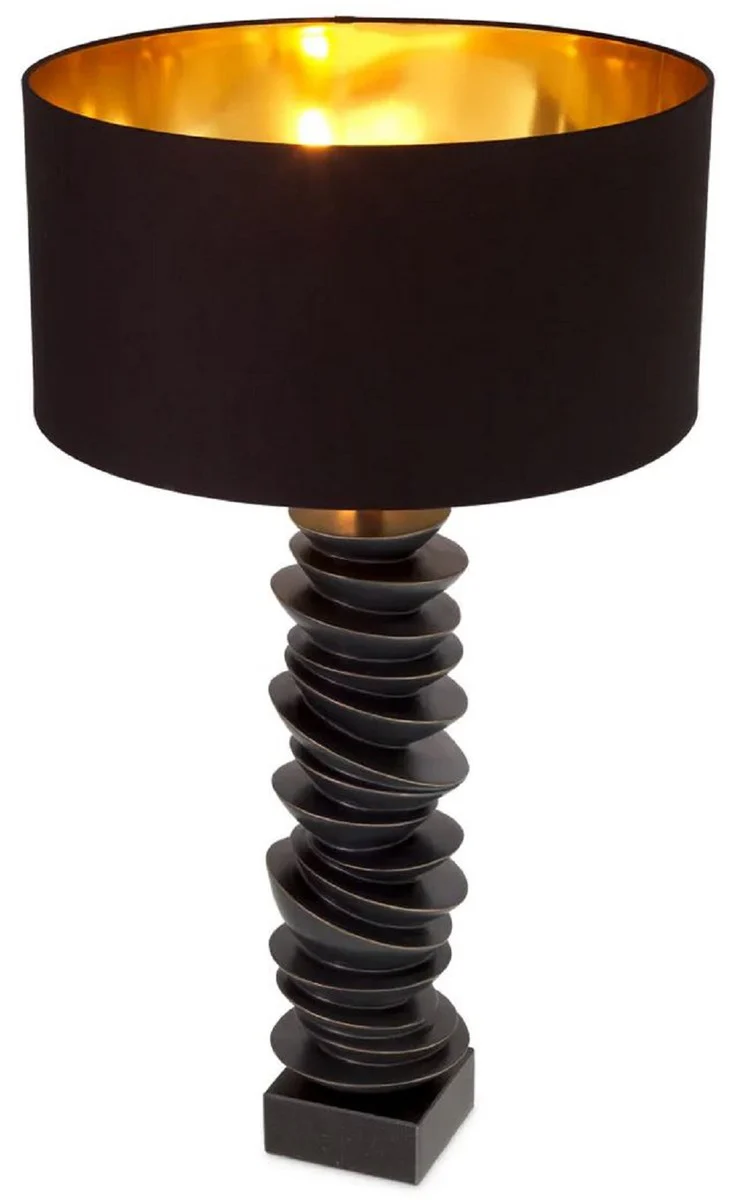 Casa Padrino lámpara de mesa de lujo negro / bronce Ø 44 x A. 80,5 cm - Lámpara de escritorio con pantalla redonda y base de granito - Lámparas de mesa de lujo - Lámparas de escritorio